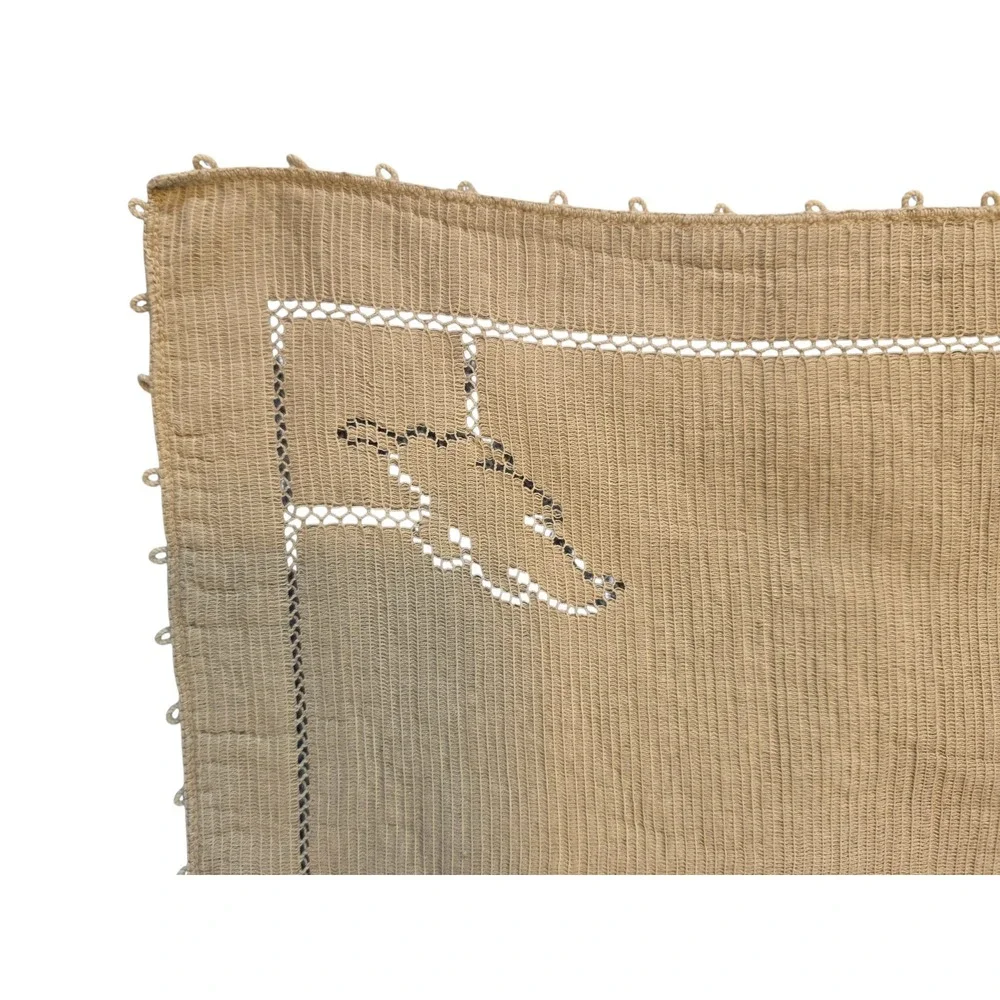 Vintage Tan Cloth Napkins Set of 4 Openwork Ladder Stitch Picot Trim 16.5in